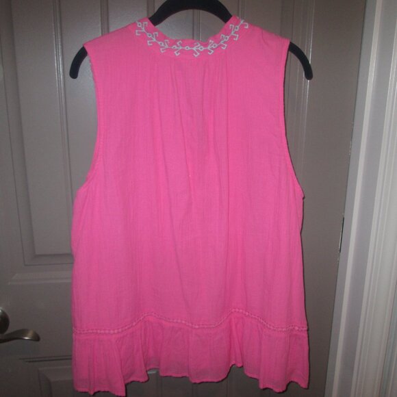 Women Crown & Ivy XL Pink /Blue Top, Flutter Sleeve, "V" Neck Opening w/Tassels - Picture 8 of 9